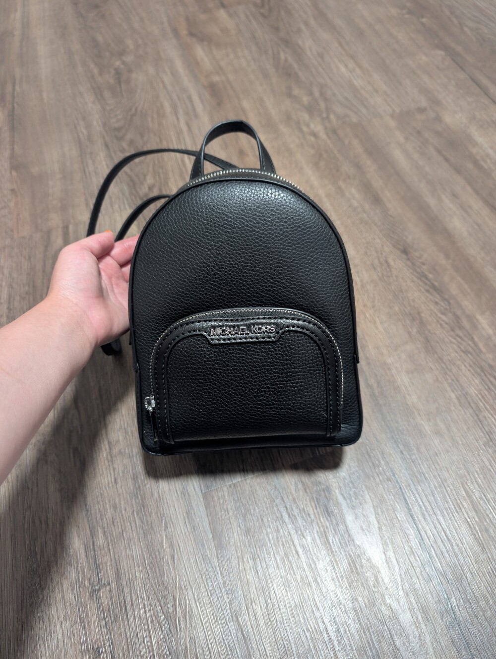 Michael Kors Black Pebbled Leather Mini Backpack with Front Zip Pocket